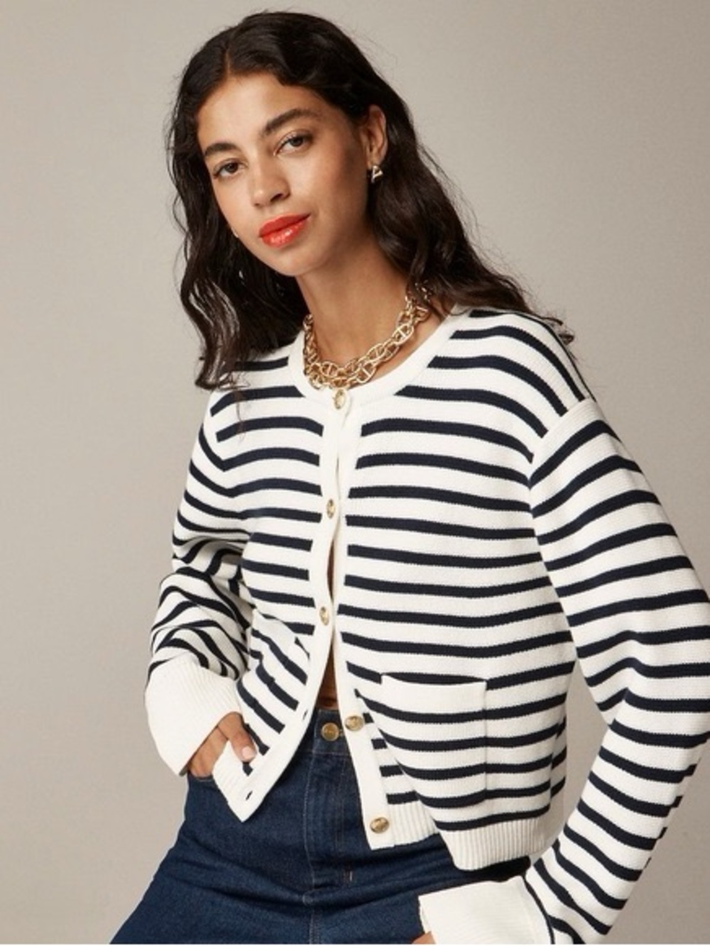 J. Crew New Relaxed Emilie Sweater Lady Jacket in Strip